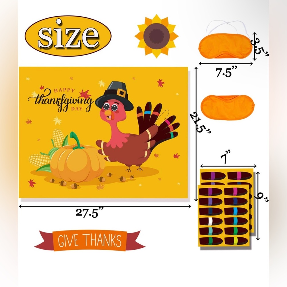 Thanksgiving Party Games for Kids Thanksgiving Games Pin The Tail on the Turkey - Picture 2 of 6
